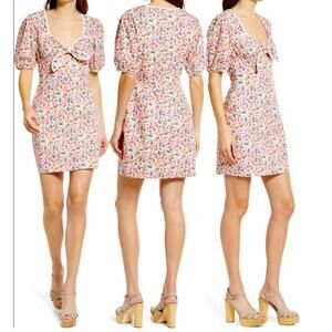 NWT Adelyn Rae Floral Front Tie Dress Puff Sleeve Size Medium